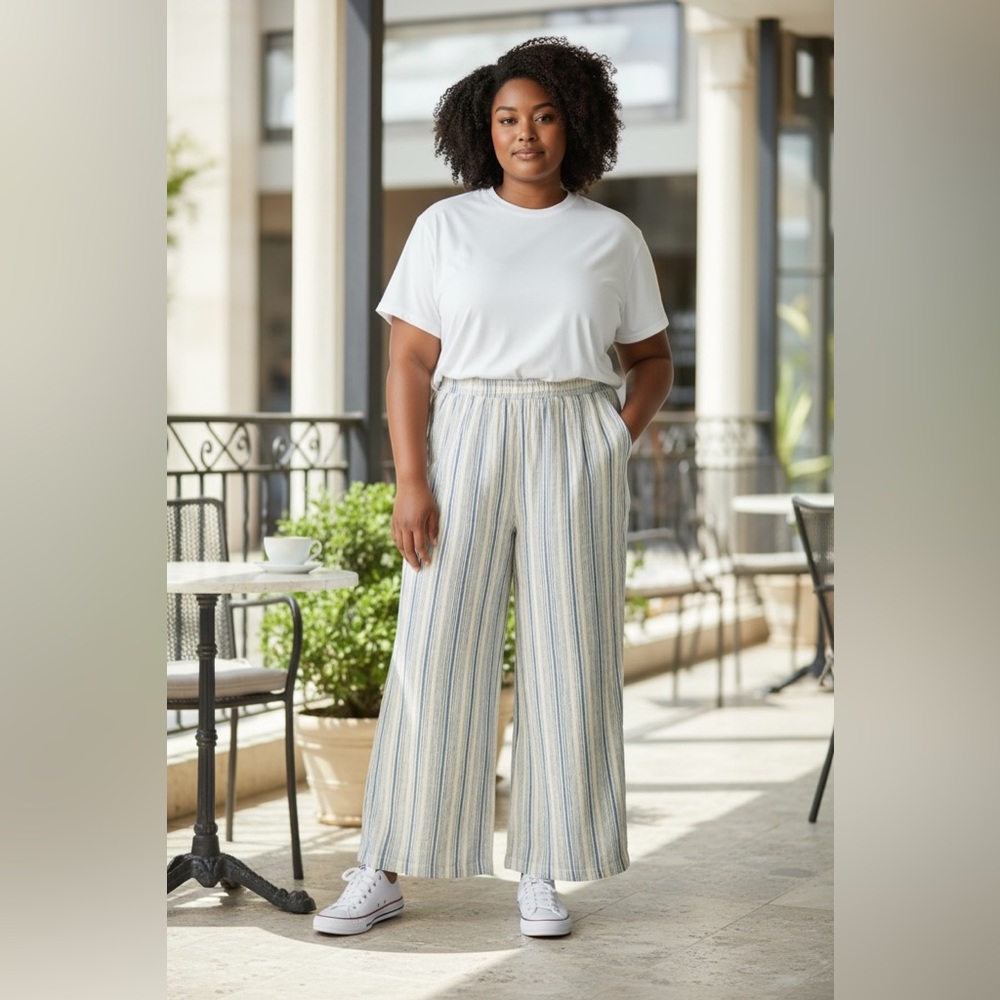 Vineyard Vines  Women Wide Leg  pants in Blue and White Stripes Size XL - Picture 2 of 11